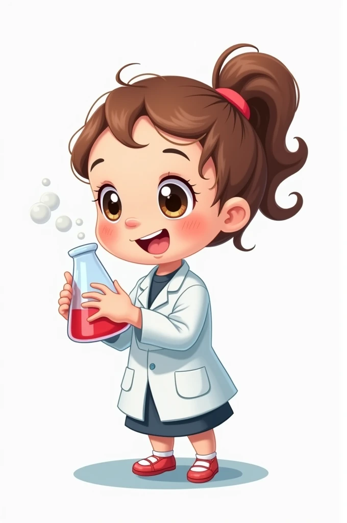 Baby girl scientist, illustration. With chemical instruments. white color background