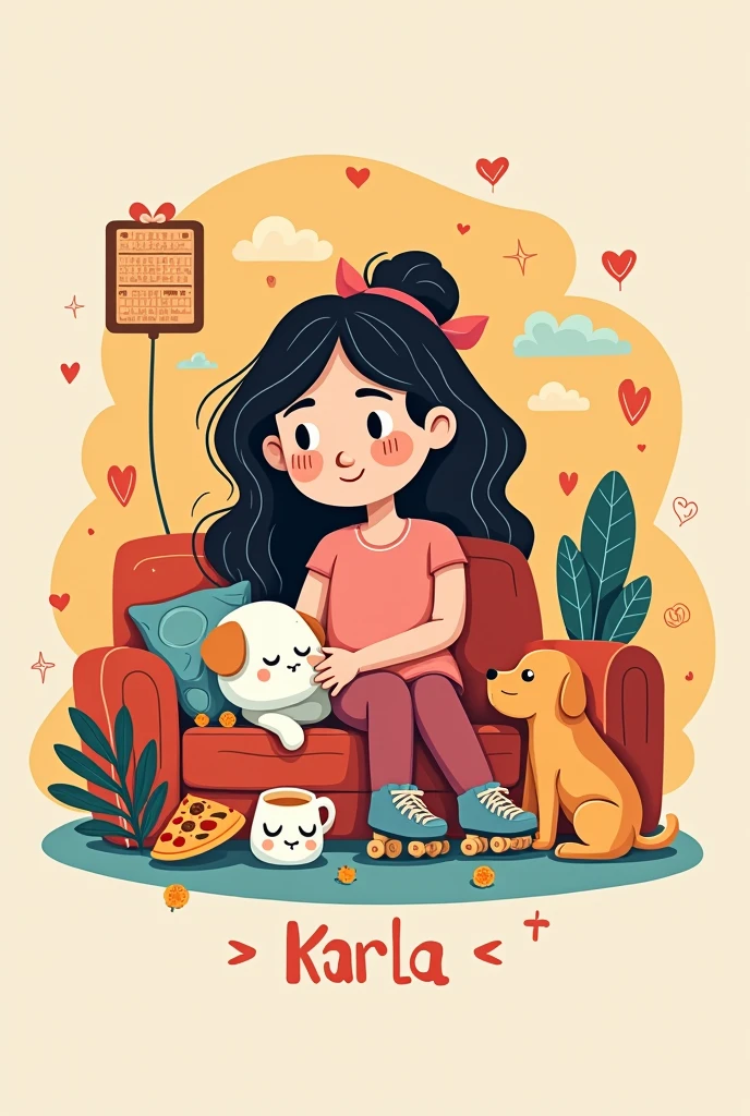 Make a logo about me, My name is Karla, I really like sleeping., watch movies, I like to skate with skates, I love my dogs very much and my favorite food is pizza and chilaquiles. 