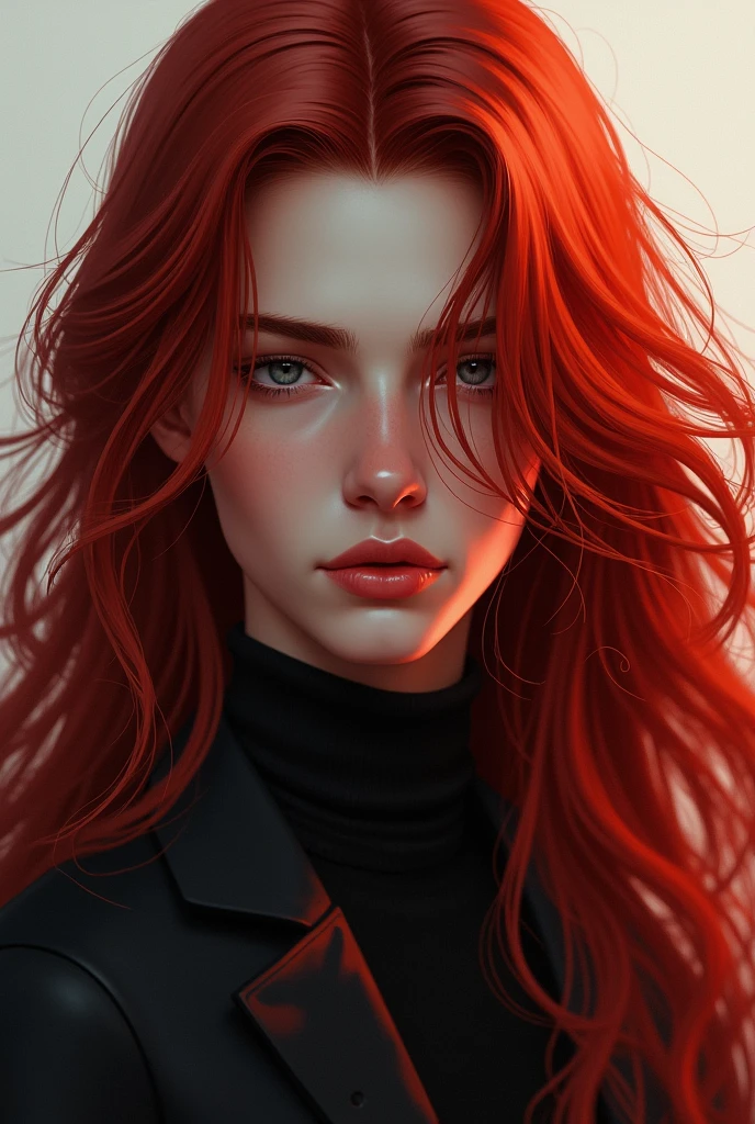 19 year old boy with long dark red hair