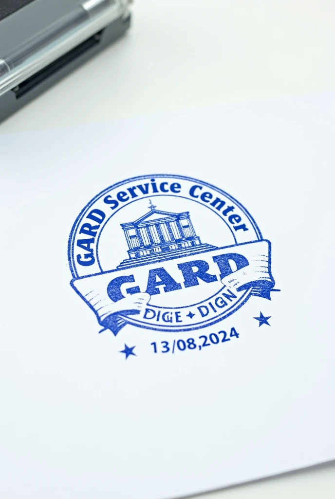 Create a blue stamp for documents that says "GARD Service Center" with the description "Sandra P. Torrez Perez" and dated "13/08/2024"