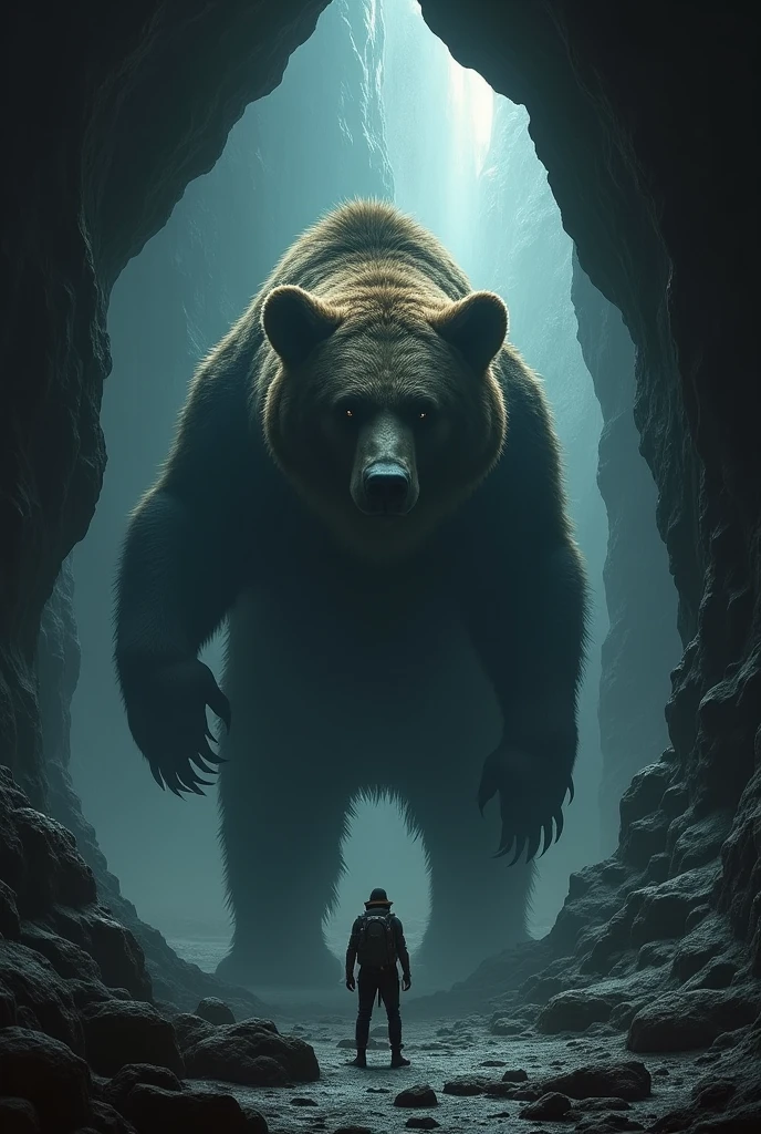 Cave bear coming out and a man waiting for him
