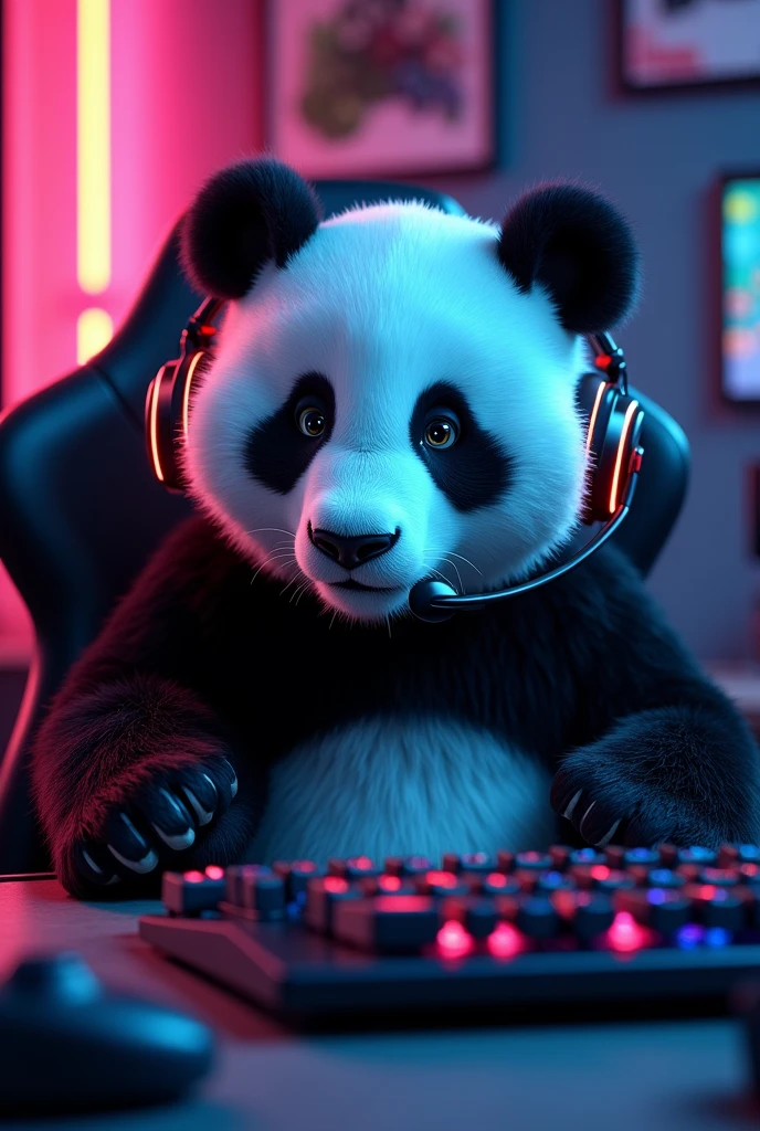 Create a gamer panda bear image