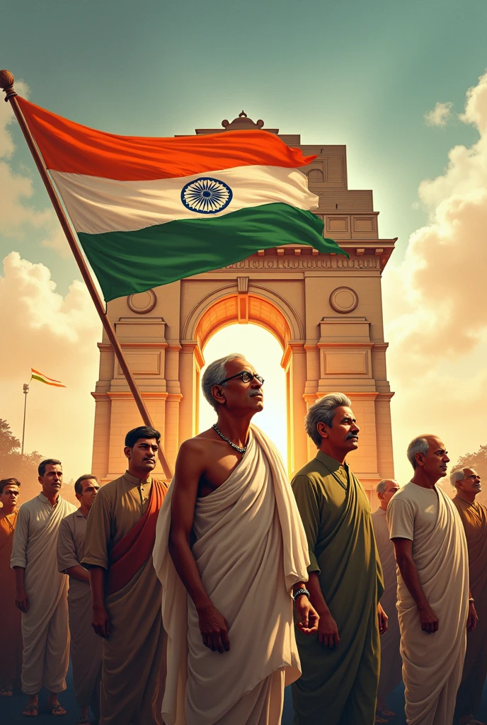 India indipendance freedom poster with freedom fighters India gate