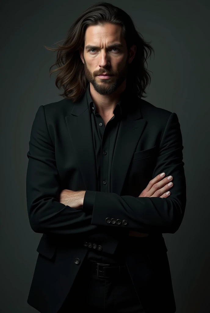 Ben Barnes, long  hair, standing with arms crossed