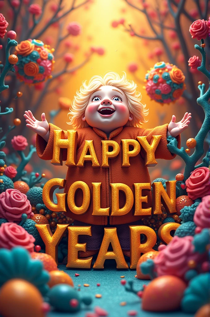 Make a fonts of happy golden years of existence make it 3d color inspired inside out 3