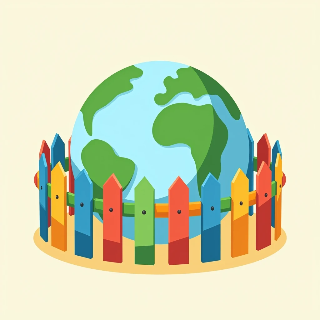 the earth surrounded by fence, flat design， colourful