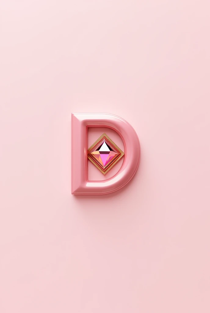 Minimalist 3D logo in pink and gold color palette with the D isotype, a diamond element and the letters dyamond glam