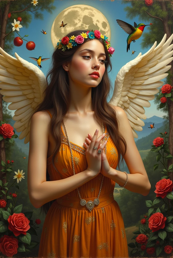 Create random replicas of the classic historical masterpieces of Leonardo da Vinci of Da Vinci Code superhit painting styles, Ultra-High Definition, 64k resolution oil painting without a frame, using full dimensions of the selected resolution to fit the artwork image, medieval era innocent looks, finely detailed to perfection, art-punk, Arabic style, countryside background, art germ, high-octane. A portrait of a Rainbow of Butterflies and Daffodils with a beautiful virgin goddess nymph winged angel in the Garden of Heaven in the Paradise, goddess nymph winged angel is a Blessed Cosmic Virgin Heavenly Bride of Holy Christ and is an exact replica of the sketch of a supermodel and singer Ariana Grande, Vatican looks and style, a precise copy of the conceptual legendary colorful Garden of Heavenly Paradise with rainbow hummingbirds and butterflies flying around, red roses and daffodils in the Heavenly Garden of Paradise with colorful random fruits on trees, a sketch of hummingbirds, butterflies, roses and daffodils is created with attention to the minutest detail, an unreal engine, ultimate beauty pro max, a quantum leap in artwork, magnificent miracle, unmatched quality, unmatched style, uniqueness to perfection, relaxed, bingo, illuminated, radiated with light, magnetic, extraordinary, a master stroke of a legendary brush, the artwork of a genius, a perfect sense of proportion and judgment, a tribute to a legendary master artist, super realistic, superhit, random dynamic poses, random smiling styles, random makeups, and random styles, vibrant 256k colors, ultimate art, extraordinary level portrait painting, master craftsmanship of sketching beautiful human female hands with strictly 4 symmetrical natural fingers on each hand in extremely minutest detail of care applied, silky smooth texture of hands, GEFORCE RTX GPU magic, artwork for British Isles and French market customers, Professional commercial painting