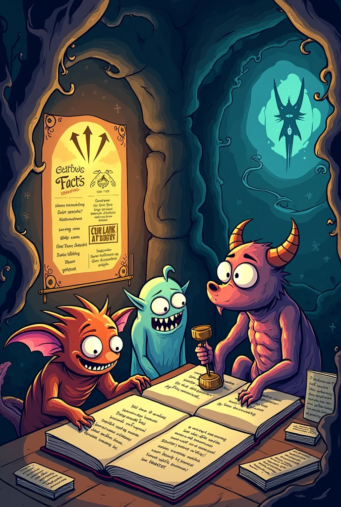 A cartoon art, related to curious facts, horror stories and legends