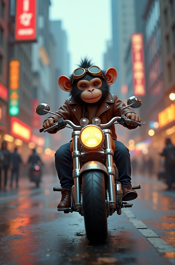 A monkey on a motorcycle