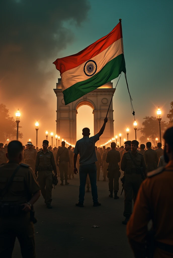 India indipendance freedom In midnight , freedom fighters , national flag of India, anger, injured British army , national gate