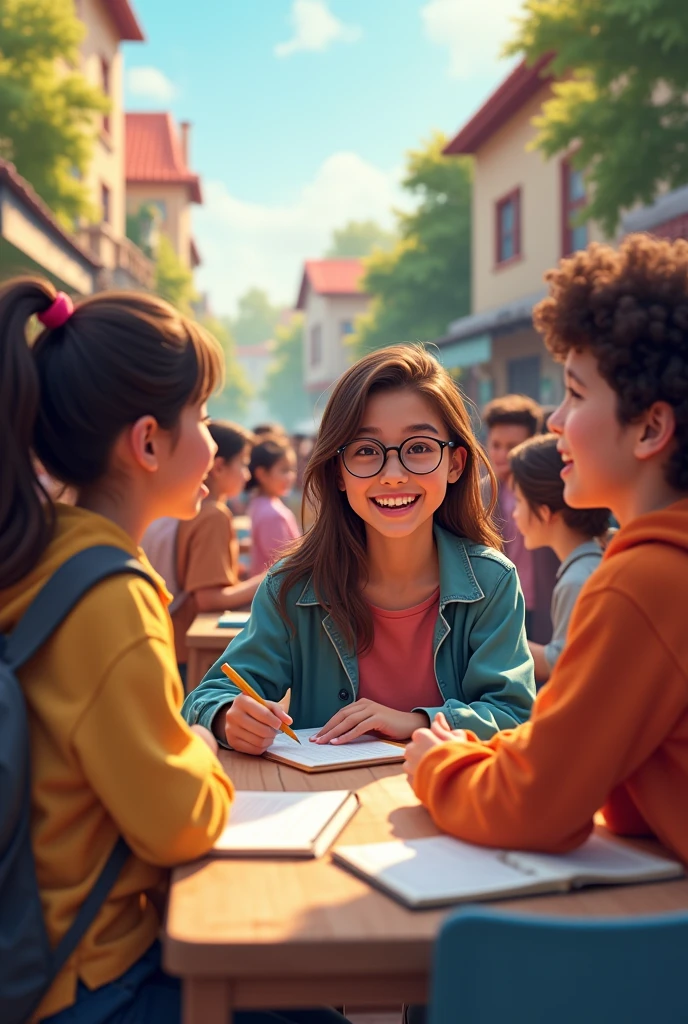 Young people in the neighborhood talking and learning