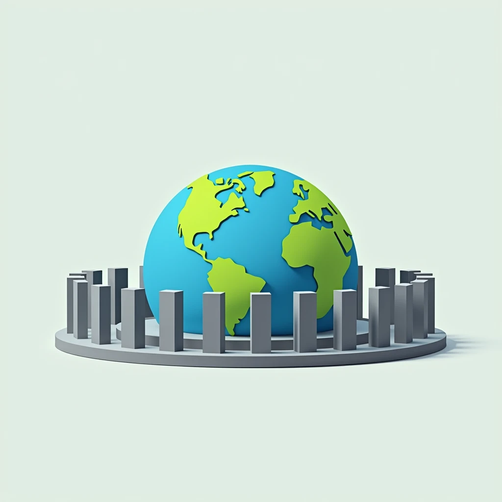 the earth surrounded by low metal grey fence, flat design