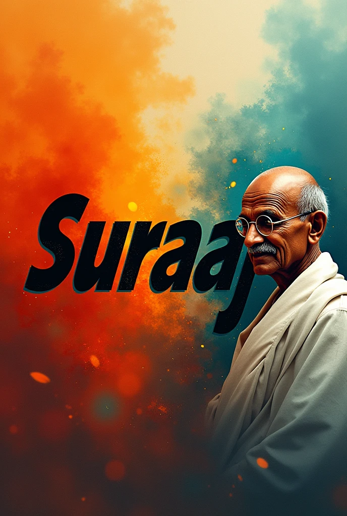 ' Suraaaj ' name black bold letter display image, mix colour background, right side mahatma gandhi