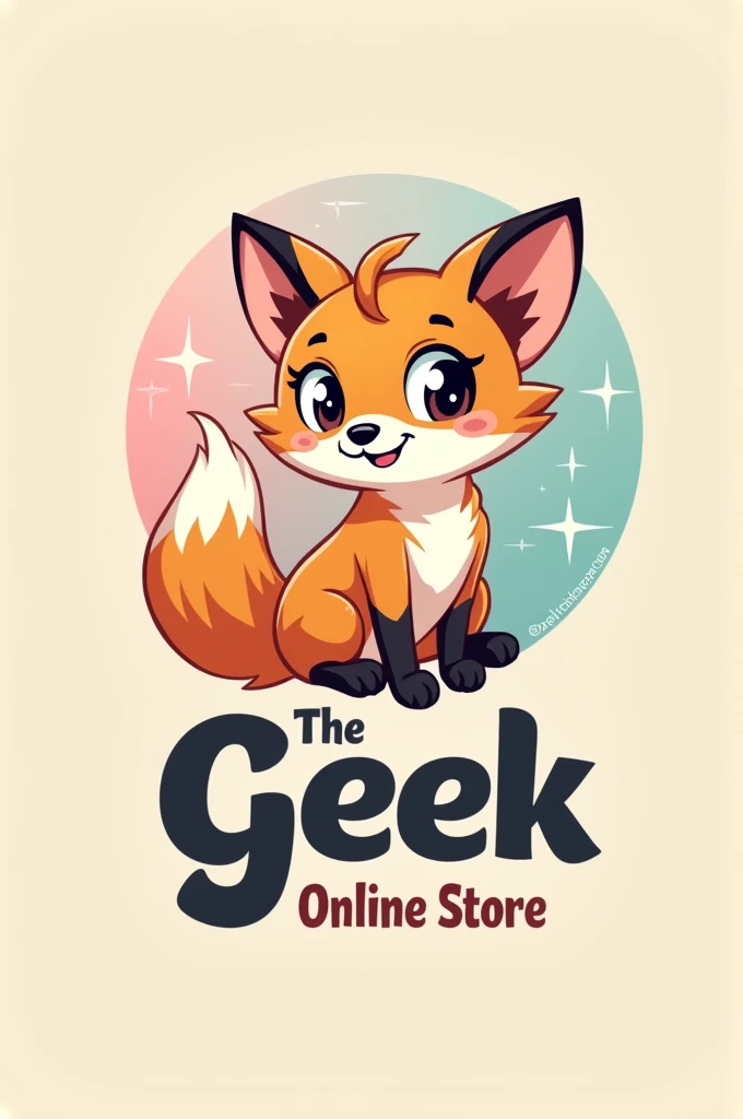 Create a logo for a company called The Geek Online Store with retro-style pastel colors and a pet fox