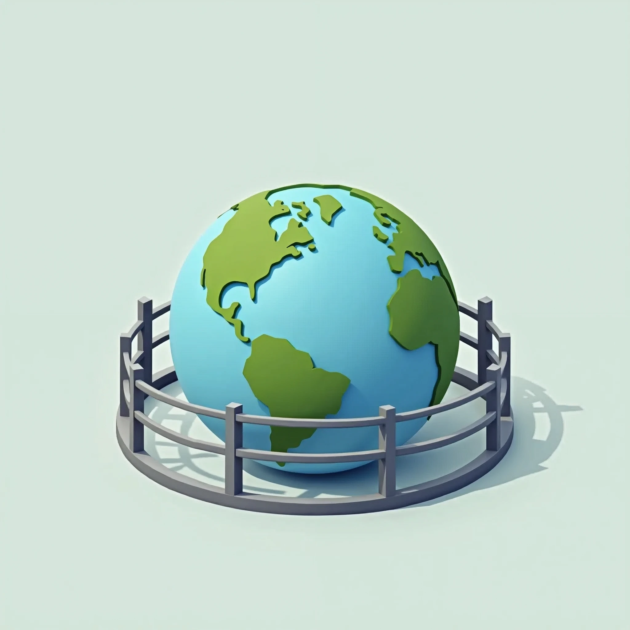 the earth surrounded by low metal grey fence, flat design