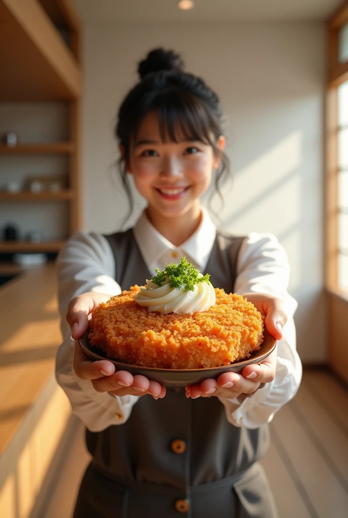 A picture of someone holding a tonkatsu