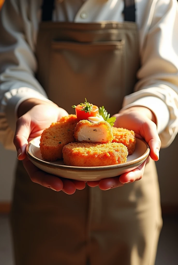 A picture of someone holding a tonkatsu
