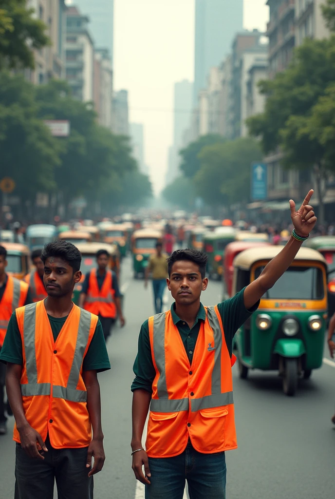 University students managing traffic in bangladesh