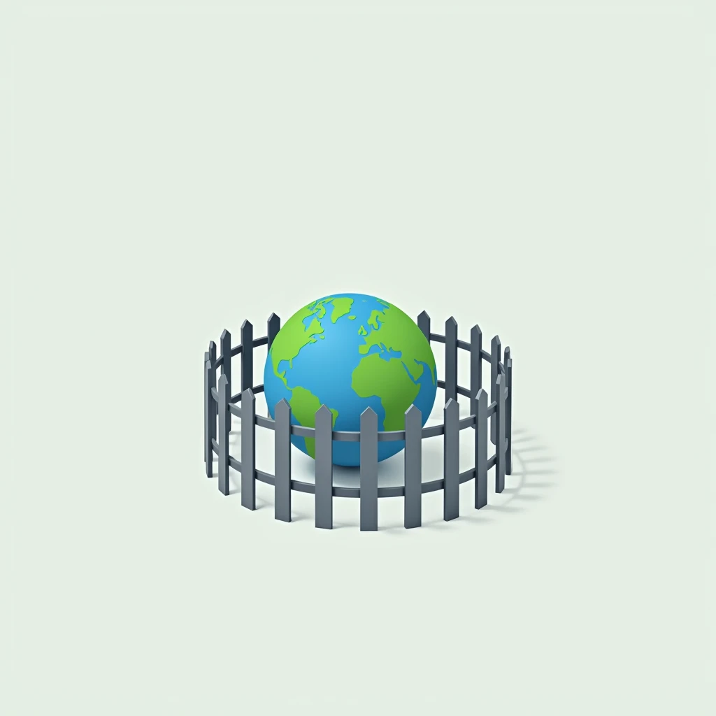 the earth surrounded by low metal grey fence, flat design, fence is European style