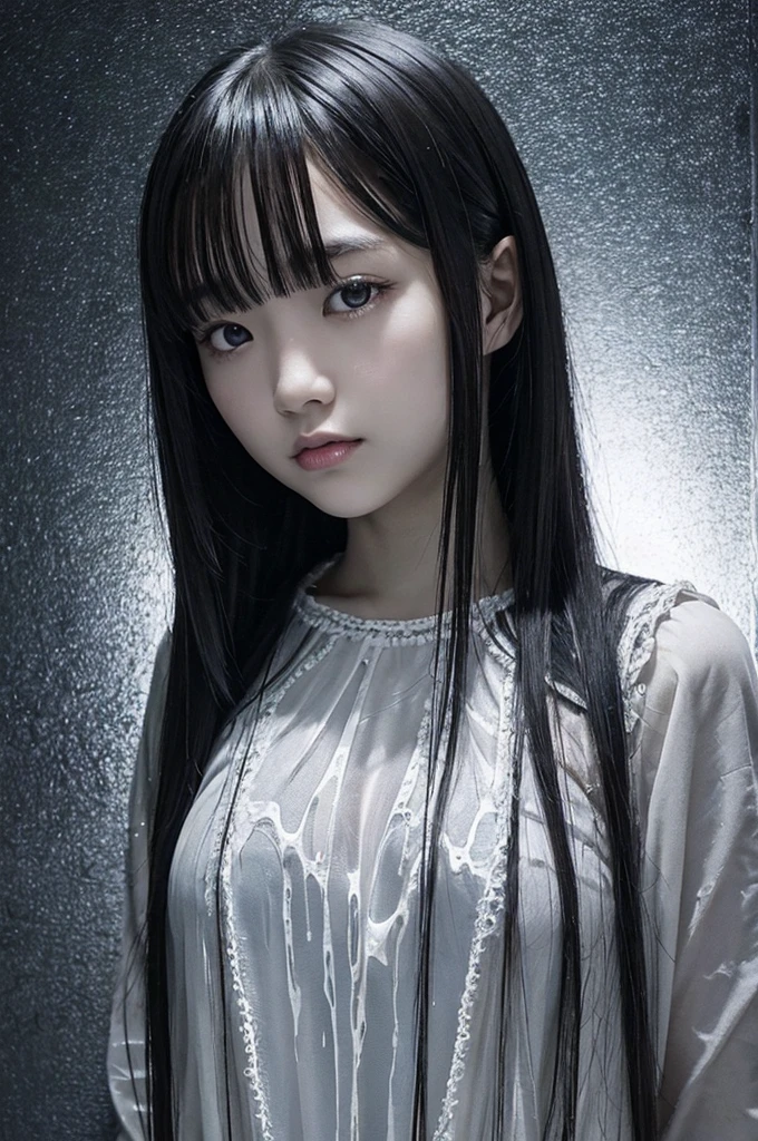 This image contains、A beautiful Japanese girl is covered in black and .。

**Background features**：
The background is simple and plain grey、Or a white background。This simple background、It is used to highlight the beautiful girl and her outfit.。


The design looks like she is not wearing any clothes and has black and white liquids poured over her body.。This liquid is、It clings to the beautiful girl&#39;s body as if it were a snapshot of a moment.。Some parts look like thin fabric、It&#39;s a very unique and artistic style.。

**Posing**：
Beautiful girl standing sideways、Face slightly tilted downwards。This pose is modest yet、It highlights the unique costume。

**Photographic Techniques**：
In a vertical screen composition、The beautiful girl is placed in the center。The use of light and shadow is brilliant、The texture of the liquid and the smoothness of the girl&#39;s skin are realistically expressed.。Also、The depiction of the movement captures the moment the liquid splashes.、It&#39;s a still image, but it gives a dynamic impression.。Because the background is simple、The focus is on the beautiful girl and her costume, which are the main subjects of the work.。

This image is、While it is a realistic depiction of real life,、It is a highly original piece that incorporates elements of fantasy and art.。