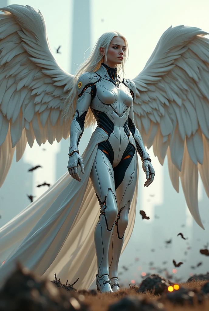 archangel Gabriel,war effect,REAL - style image of a woman with a sword in a field, cyberpunk art inspired by Leng Mei, cgsociety contest winner, fantasy art, beautiful cyborg angel girl, angel knight girl, as a mystical valkyrie, battle angel, angel in plastic armor, mechanized valkyrie girl, unreal engine 4k wallpaper, wraith from apex legends, epic angel wings