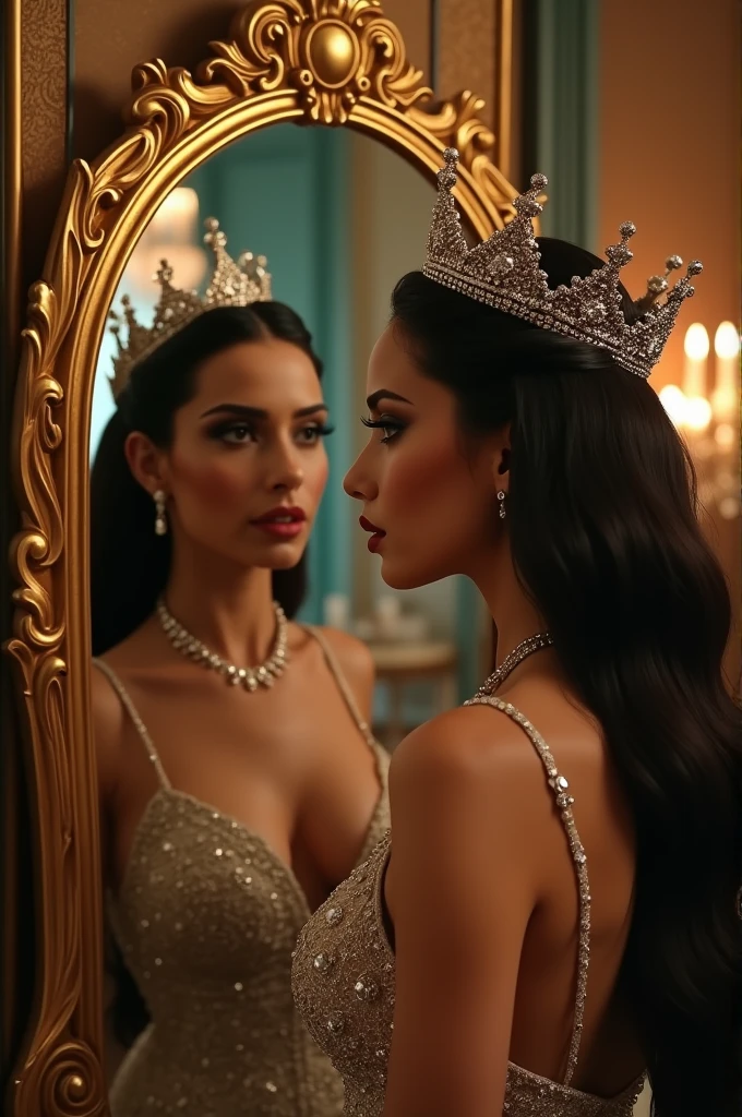 Beauty queen looking in the mirror