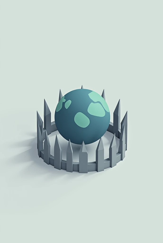 the earth surrounded by metal grey fence, flat design, fence is low and sharp