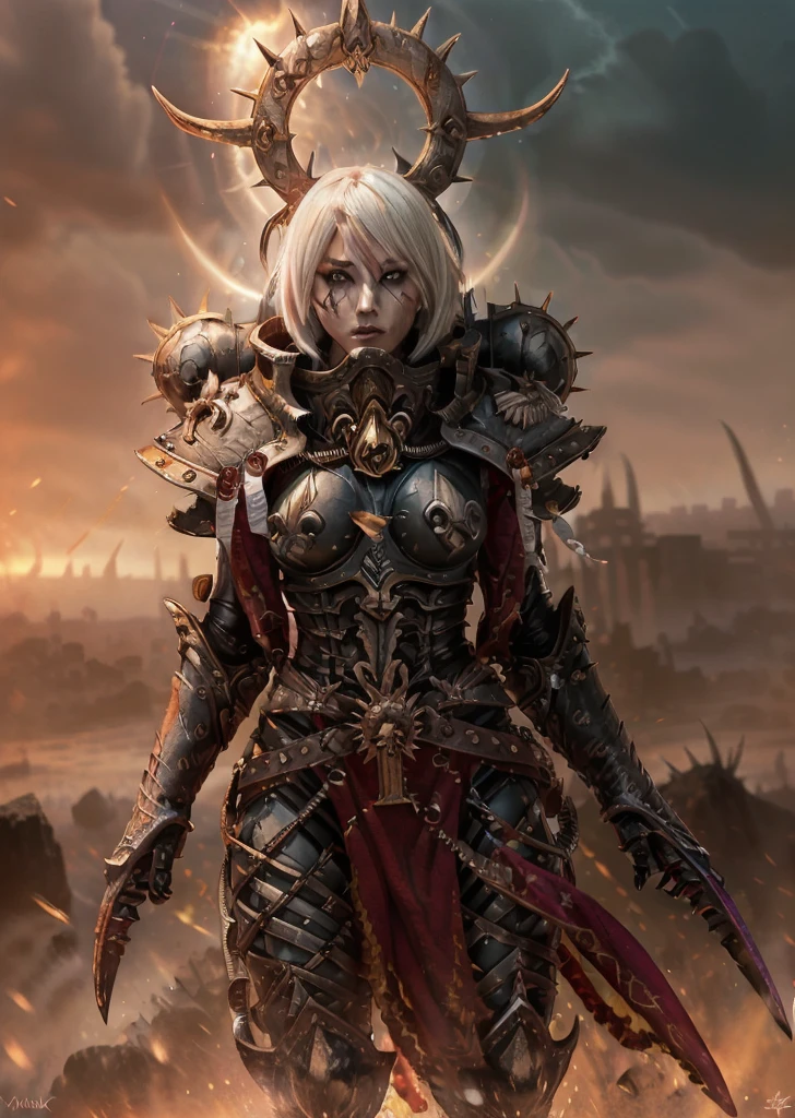 (1girl, beautiful detailed eyes, beautiful detailed lips, extremely detailed eyes and face, longeyelashes, demon girl, horns, armor, colored skin, tentacles, claws, glowing eyes, nosebleed, in detailed oasis, fantasy, dark fantasy, slaanesh, digital painting, 4k, photorealistic, hyper detailed, cinematic lighting, intricate details, vibrant colors)