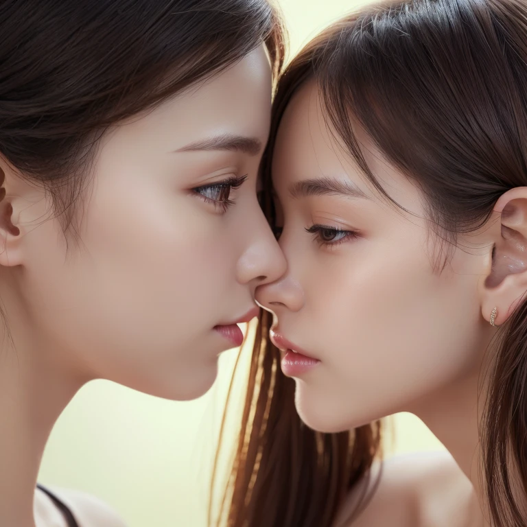 (Highest quality, 4K, 8k, High resolution, masterpiece:1.2), Very detailed, (Realistic, photoRealistic, photo-Realistic:1.37)、2girls,kissing
