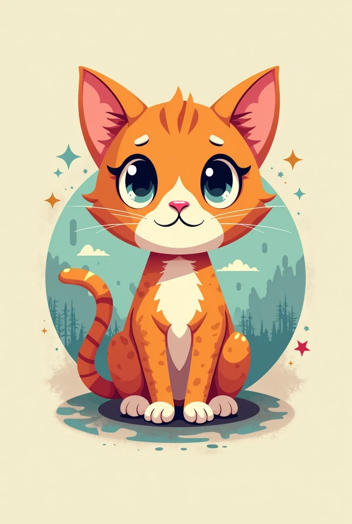 Create a logo for a company called " The Geek Online Store " with retro-style pastel colors and an orange pet cat that represents geek