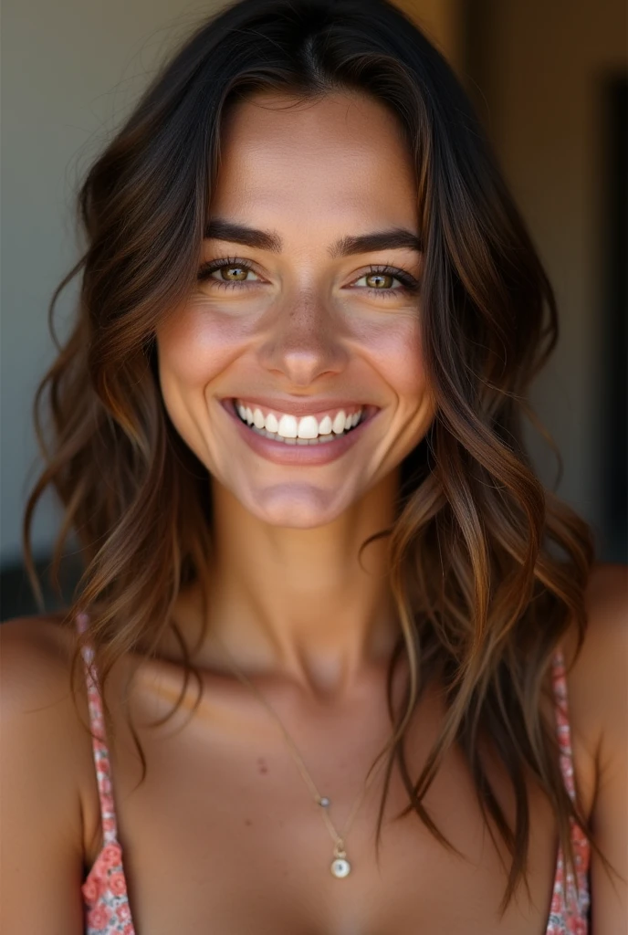 Woman smiling macabrely 