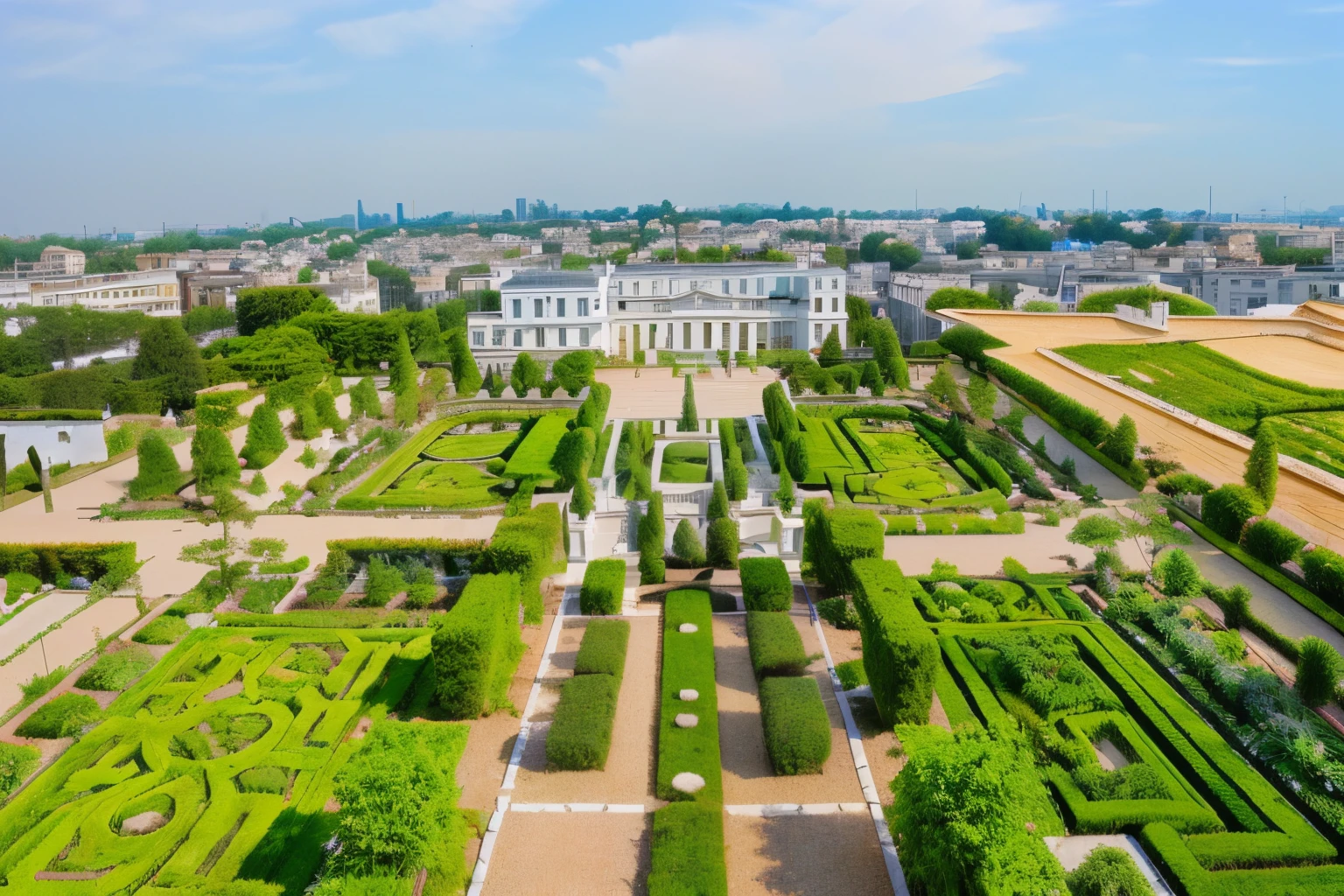 Overlooking a white building，There is a garden in front, Made of green materials, royal garden landscape, Bird&#39;s eye view,  Beautiful images, drone shot, Countryside view，Blue sky and white clouds，Blue sky and white clouds，Ultra-high-definition picture quality;Ultra-high resolution;Ultra-high-definition picture quality;Ultra-high resolution;
RAW ，