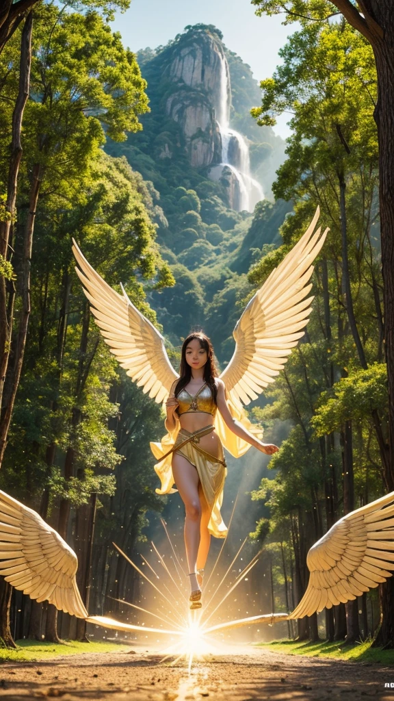 Good luck background image、A powerful miracle of light pours down、wishes come true、Good luck and satisfaction、May you find happiness in both your work and personal life.、Image of breaking the chain、key、Angel Wings、Gold coins、heart、Trees、sense of stability