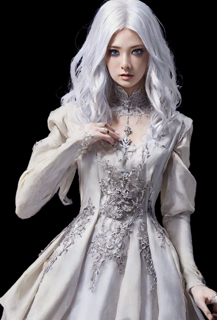 ((Highest quality)), ((masterpiece)), (detailed), church,White Hair,Fantasy,Gothic Dress,