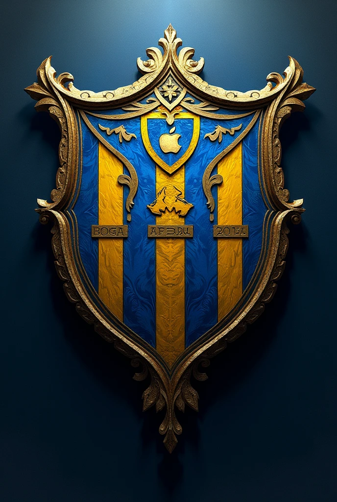 Generate an imposing Boca Juniors football shield in Gothic style with stars based on the original blue and yellow logo of the Argentine team with the Apple apple and that says afsong in the middle and that says afsong in the middle 