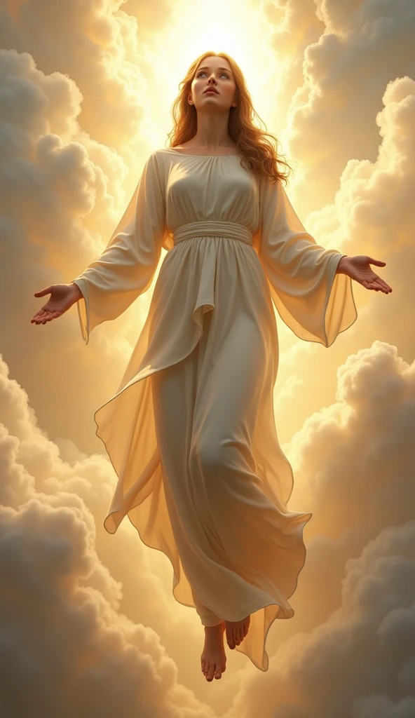 Beautiful young Virgin Mary ascending to heaven