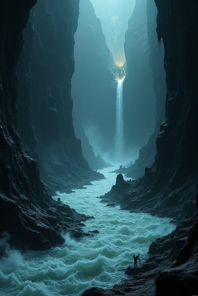 A river inside a hellish cave