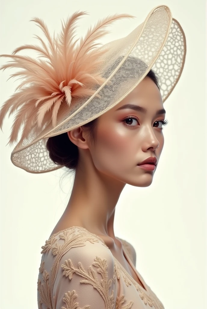 Logo woman with lace hat with feathers