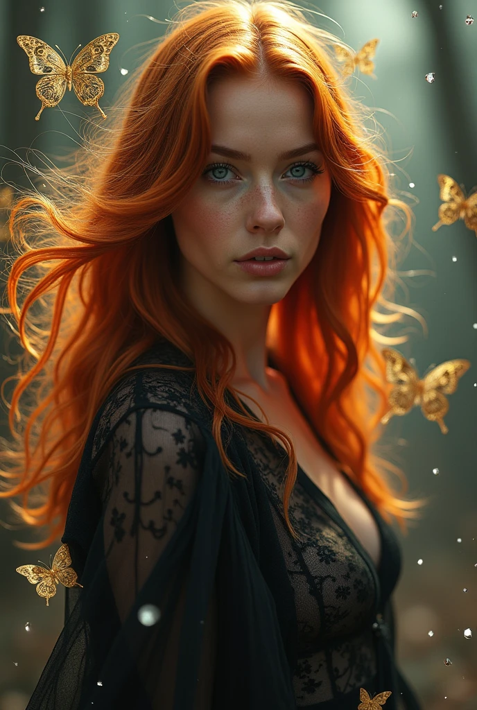 (solo, full body photo:1.3), (action packed:1.3), (haze, fog, mist:1.3), chiaroscuro, best quality, photorealistic, 1woman, (cute), (24yo:1.2), redhead, long ginger hair highly detailed, 1700'S, digital photography, art by artgerm and ruan jia and greg rutkowski surreal painting gold butterfly filigree, broken glass, (masterpiece, sidelighting, finely detailed Fashionable eyes: 1.2) (perfect oval large eyes that gazes at the viewer), beautiful detailed face, blue gorgeous perfect eyes, (blonde hair ponytail), (attractive young woman:1.3), (thick amazing hair), (seductive:1.1), (blushing:1.1)