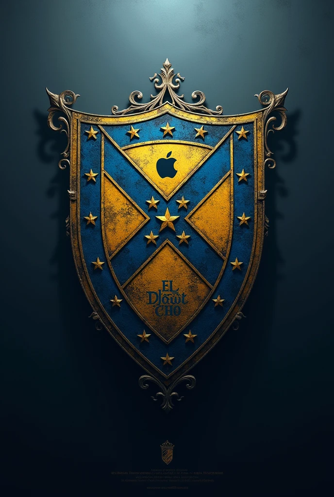 Generate an imposing Boca Juniors soccer team shield in a gothic style with stars based on the original blue and yellow logo of the Argentine team with the Apple apple and that says afsong in the middle and that says afsong in the middle