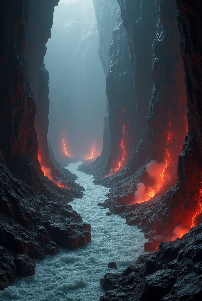 A river inside a horizontal infernal cave