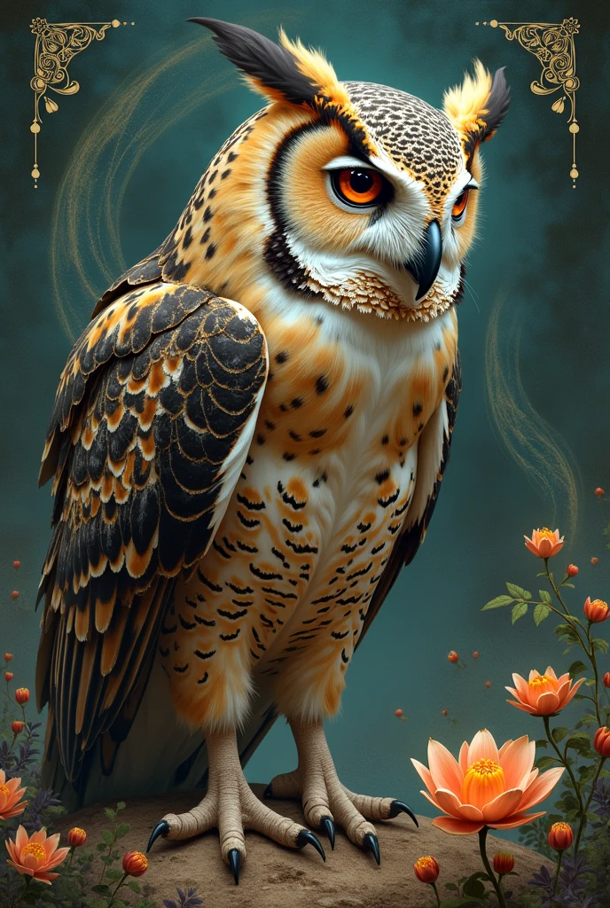 Create a bohemian image where Keanu Reeves appears with an owl body