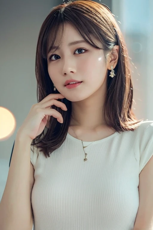 One Girl, (Dress casually, Pastel colored clothes:1.2), (Beautiful Japanese idol portrait photos),
(Simple background in light colors:1.3),
(RAW Photos, Highest quality), (Realistic, photo-Realistic:1.4), masterpiece, 8K Portrait,
Very delicate and beautiful, Very detailed, 2k wallpaper, wonderful, In detail, Very detailed CG unity 8k wallpaper, 
Very detailed, High resolution, 
Soft Light, Beautiful detailed girl, Very detailed eyes and face, Beautiful and sophisticated nose, Beautiful attention to detail,
Cinema Lighting, Perfect Anatomy, 
Slender body, Small breasts, Medium Hair, Bokeh, Dynamic Angle,