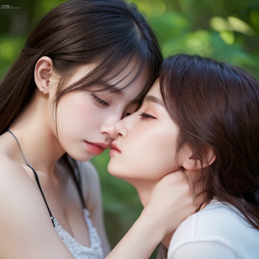 (Highest quality, 4K, 8k, High resolution, masterpiece:1.2), Very detailed, (Realistic, photoRealistic, photo-Realistic:1.37)、2girls,hugging and kissing,