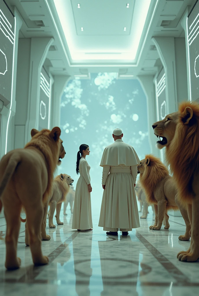 Lydia and the Pope watching the lions in the advanced room