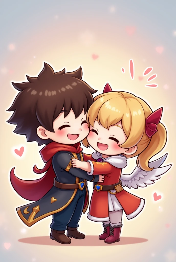 Create image of Granger and Angela in Mlbb chibi style that hugs each other