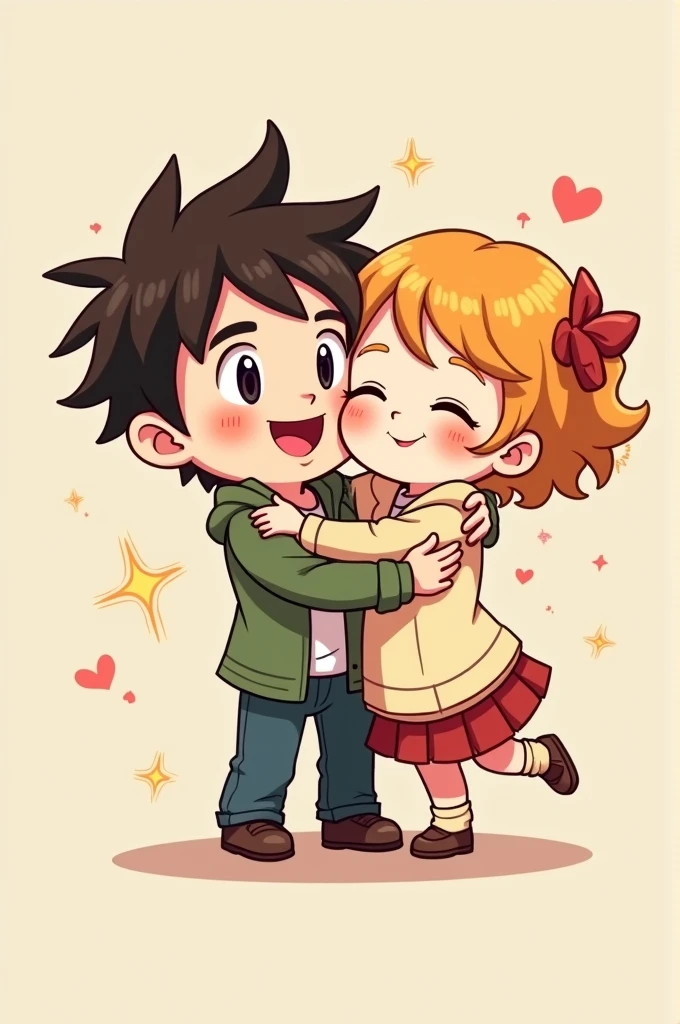 Create image of Granger and Angela in chibi style that hugs each other.