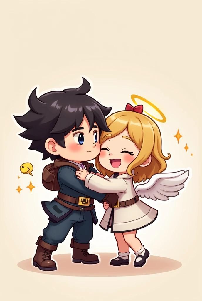 Create image of Granger and Angela in MLBB chibi style that hugs each other.