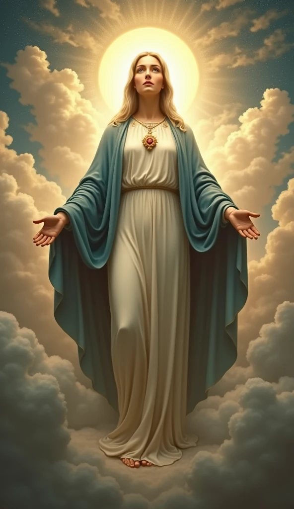 Virgin Mary with her legs spread in an M-shape